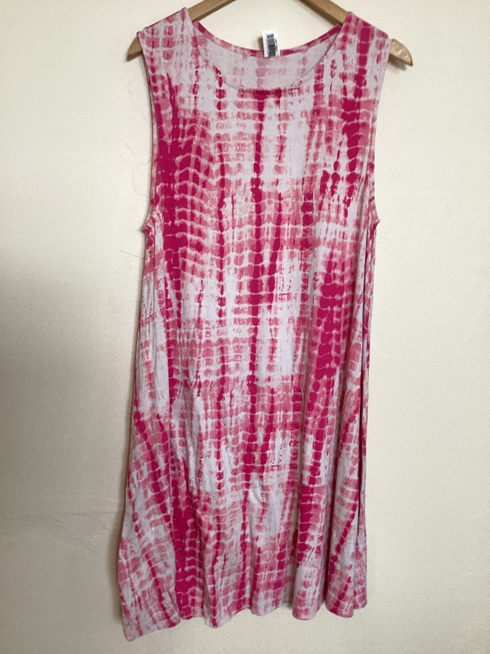 Pink & white sleeveless XL tie dye dress 100% cotton hippie summer vacation